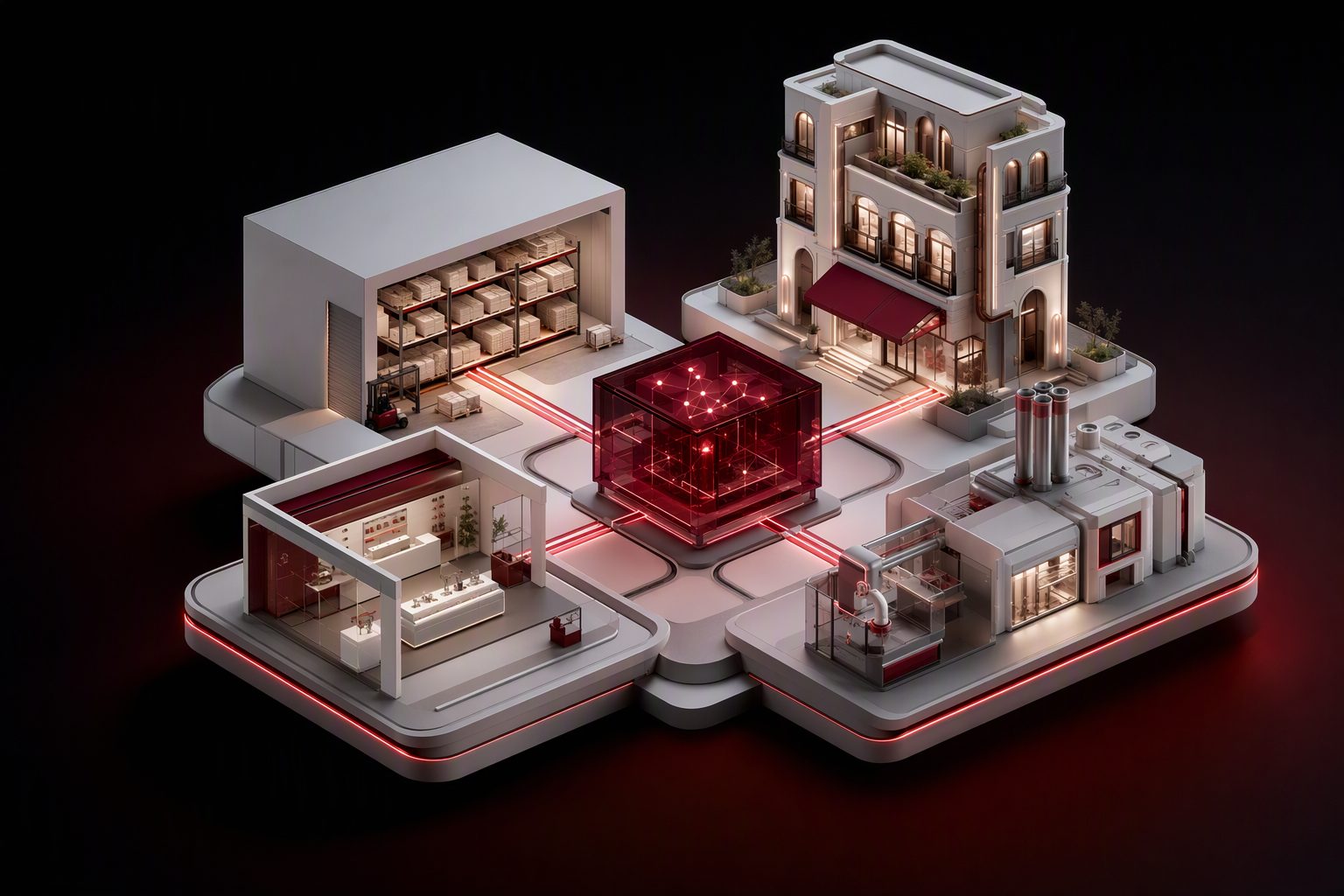 Warehouse, shop, hotel and factory connected in a single system